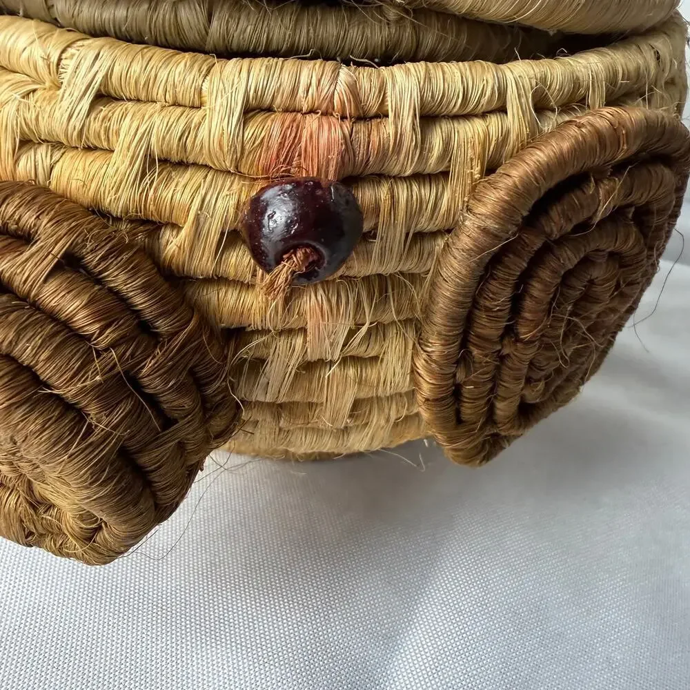 Tohono O'odham Papago Style Coiled Yucca Pig Effigy Basket w Lid Folk Art Animal